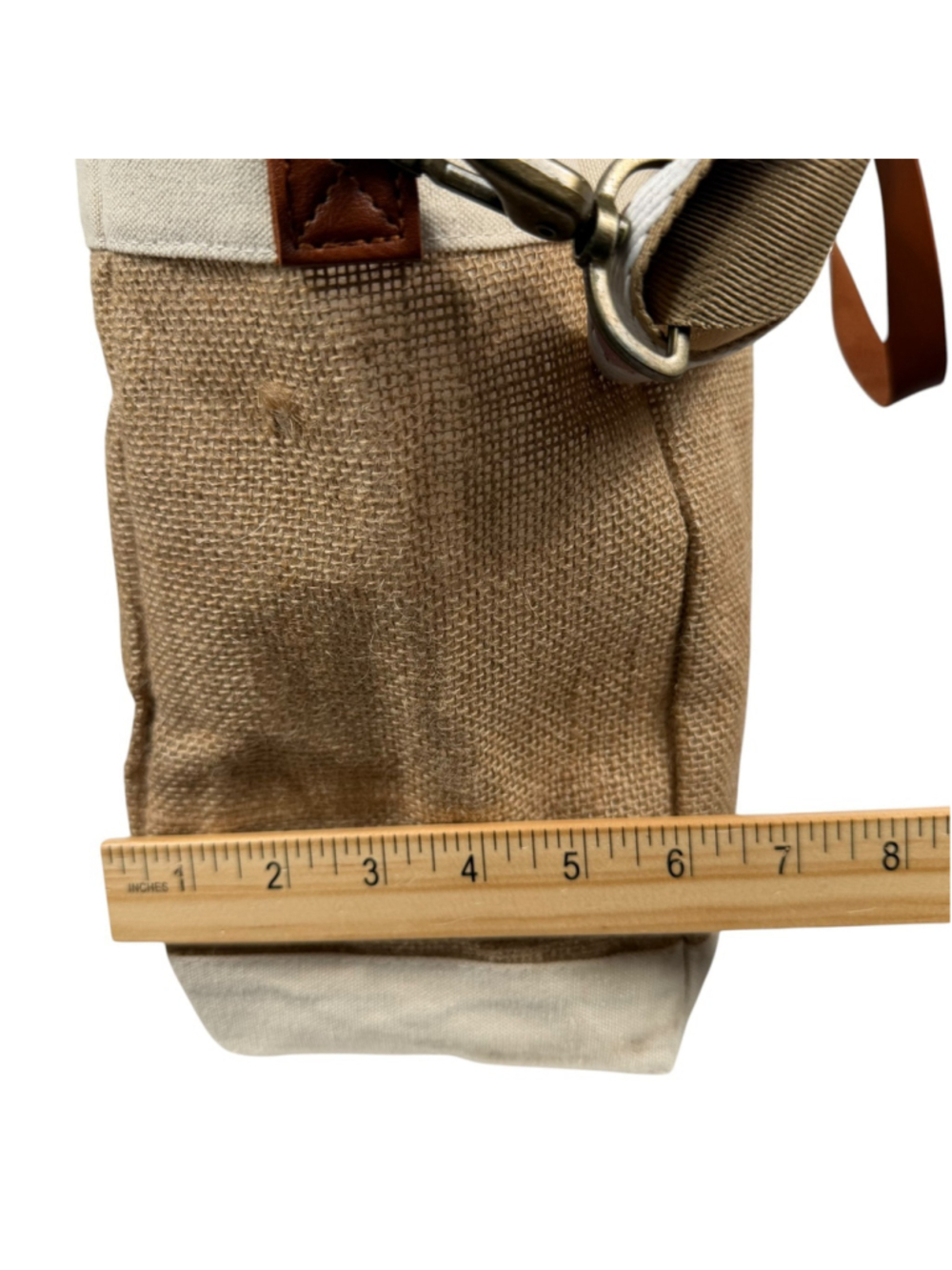 Beach Bum Canvas Jute Tote Bag Beige Brown Striped Strap Casual Travel Women's - Picture 8 of 10